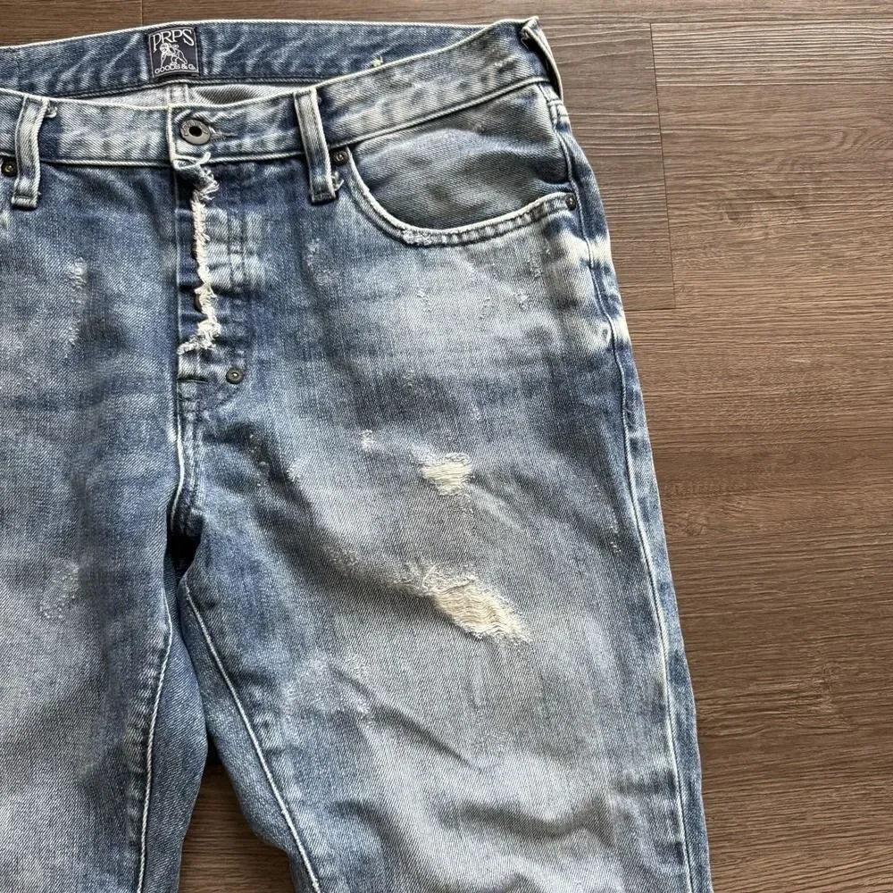 PRPS Demon Fit Mens Size 32 Distressed Button Fly Denim Jeans Light Wash
